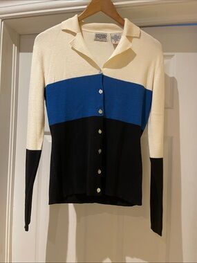 Colorblock Collared Cardigan Preppy College Office M